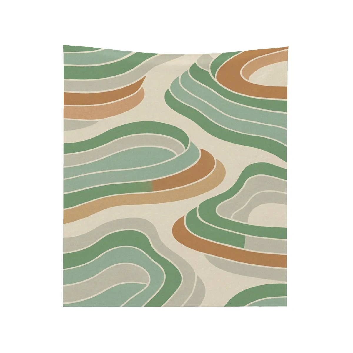 Full Flat Display – Retro Blanket Full view of retro striped flannel throw blanket in green and terracotta