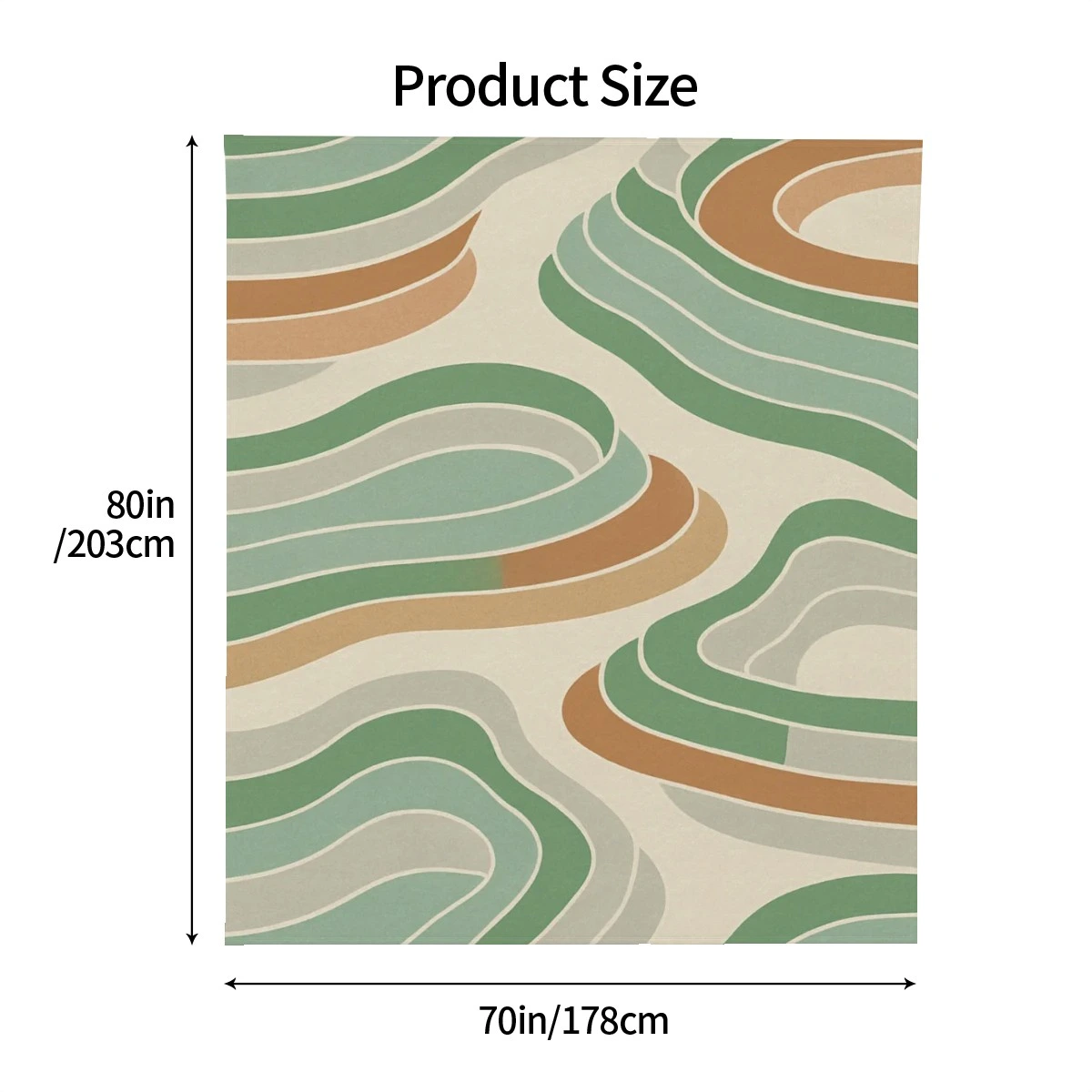 Retro Sage Terracotta Blanket Size Guide Retro flannel throw blanket with geometric pattern size chart 70x80 inches