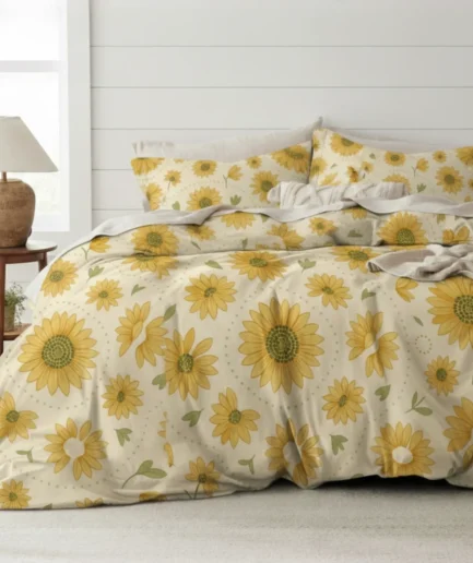 Sunflower Bloom King Duvet Cover Set – Yellow Floral Design
