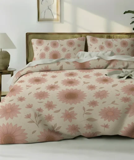 Peach Floral King Duvet Cover Set – Soft Minimal Bloom