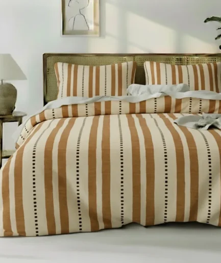 Brown & Beige Striped King Duvet Cover Set – Modern Minimal Bedding