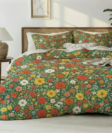King Duvet Cover Set – Colorful Floral Print Bedding with Pillowcases
