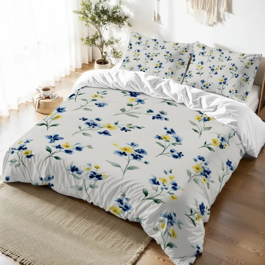 Queen Duvet Cover Set Floral Print Bedding with Pillowcases