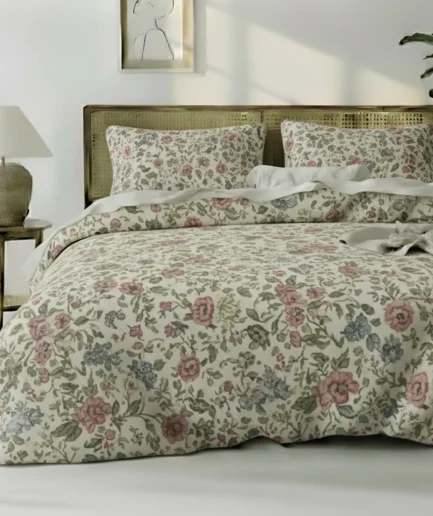 Blush Garden Queen Duvet Cover Set – Elegant Floral Bedding Collection