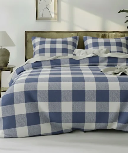 Blue Grid Pattern Twin Duvet Cover Set – Comfortable All-Season Bedding