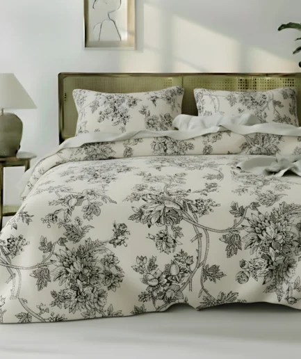 Vintage Black & White Botanical Floral Full Duvet Cover Set