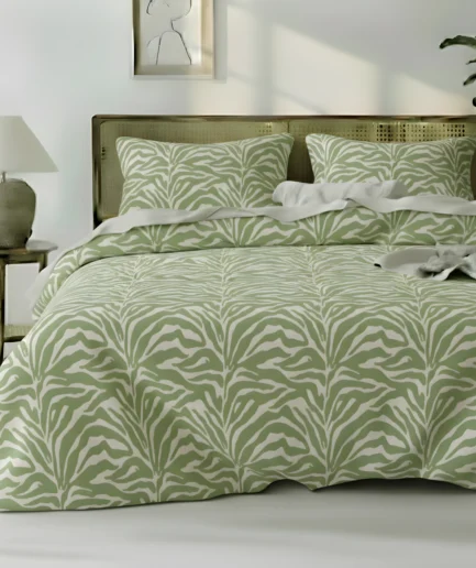 Sage Green Zebra Pattern King Duvet Cover Set – Soft, Breathable & Stylish Bedding