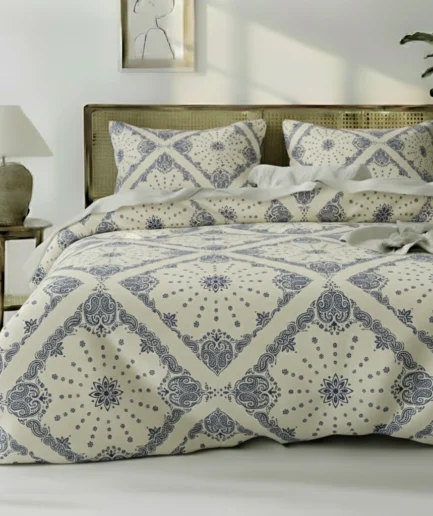 Blue Vintage Pattern Duvet Cover Set – Soft Breathable Polyester Bedding