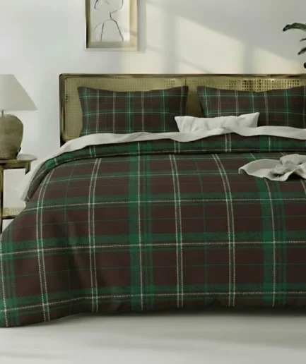 Classic Green Plaid Queen Duvet Cover Set – Soft & Breathable Bedding