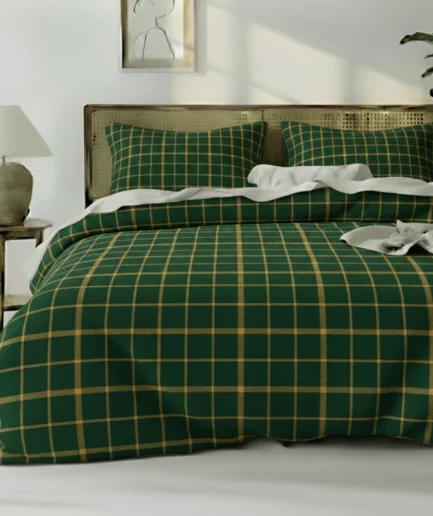 Green & Gold Plaid King Duvet Cover Set – Classic Tartan Bedding