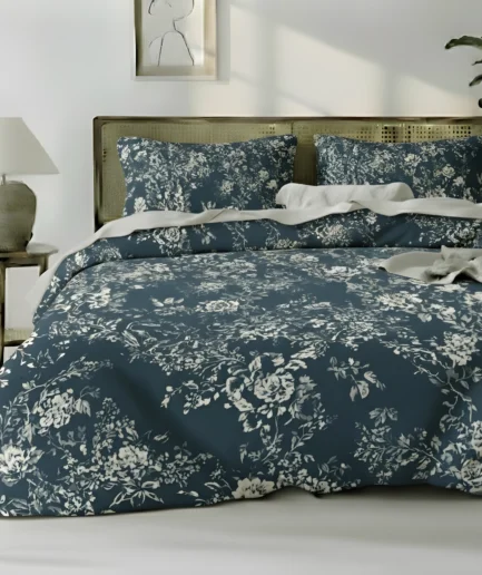 Dark Teal Vintage Floral King Duvet Cover Set – Soft Polyester Luxury Bedding
