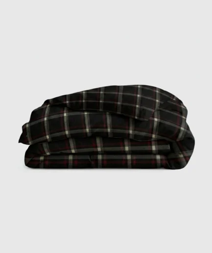 Black Plaid Cotton Duvet Cover | Dark Tartan Bedding