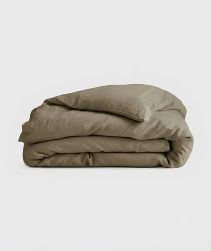 Solid brown queen size cotton duvet cover on minimalist neutral bed