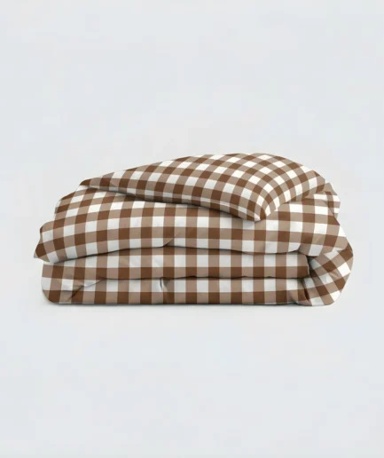 Beige Gingham Queen Duvet Cover Set – Soft Breathable Checkered Bedding