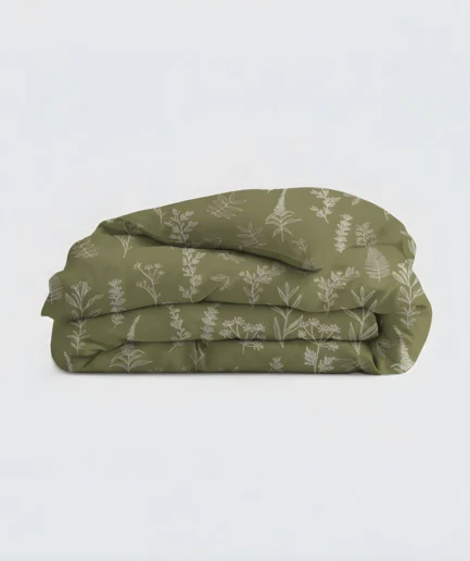 Olive Botanical King Duvet Cover Set - Soft Breathable Floral Bedding