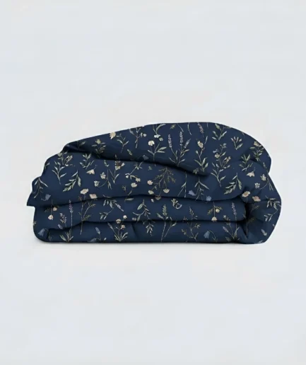 Navy Blue Floral Queen Duvet Cover Set | Botanical Bedding with Pillow Covers